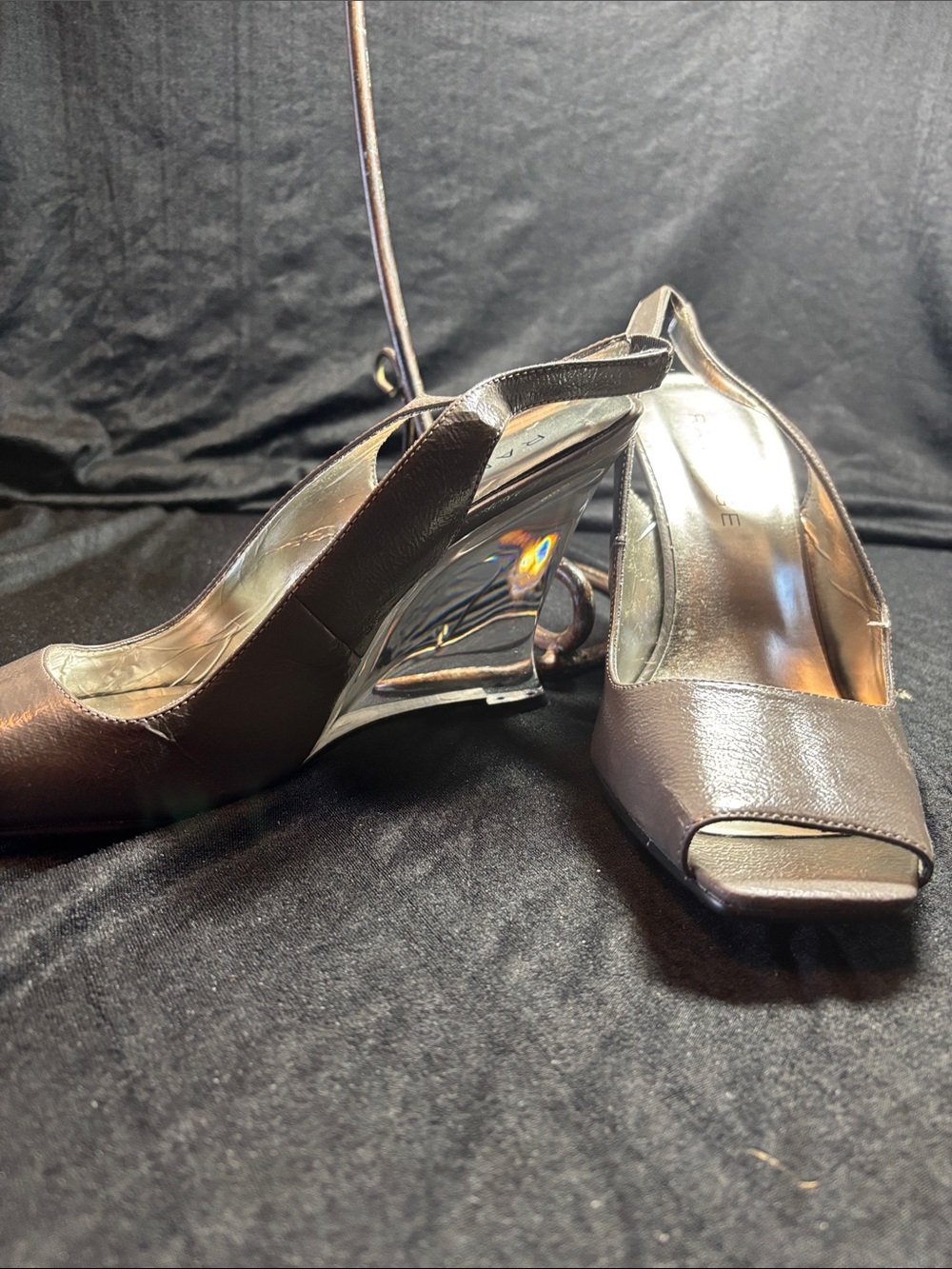 Rampage Metallic Brown Open-Toe Slingback Heels